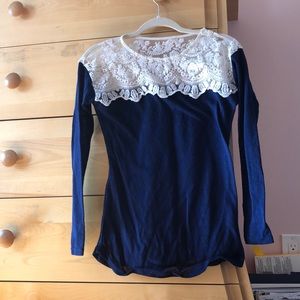Bohemian lace navy blue long sleeve top